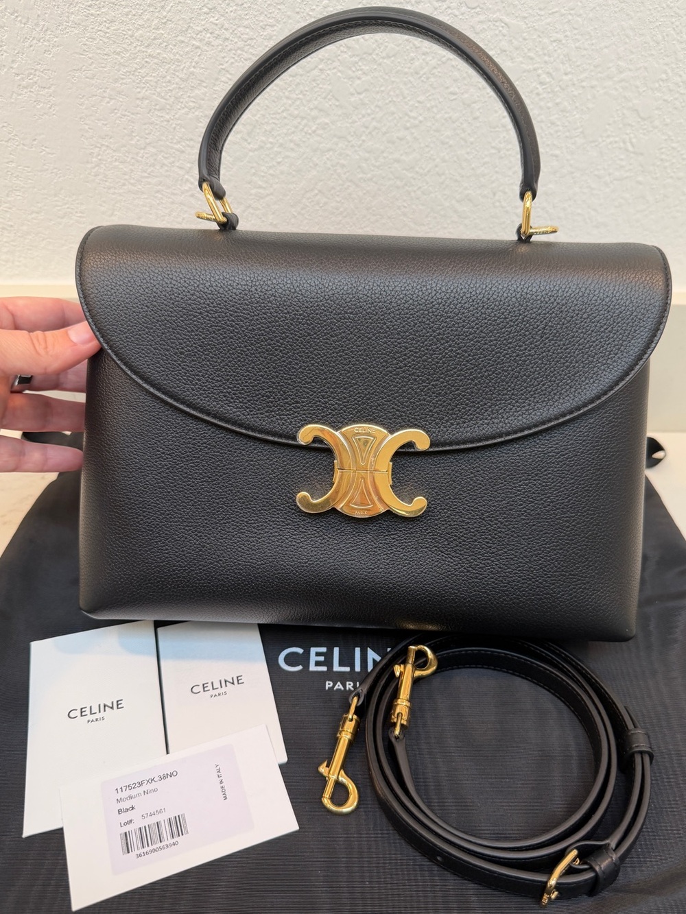 Brand NEW - Celine Nino Medium in Grained Black Calfskin Leather/Gold Hardware